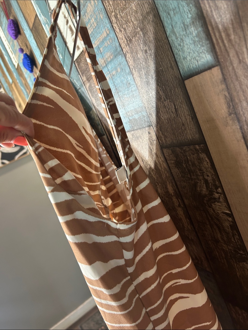 a new day Tan and White Zebra-Stripe V-Neck Summer Dress - Picture 9 of 9